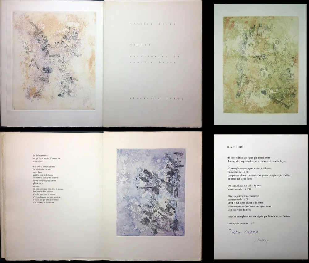 Geïllustreerd Boek Tzara - VIGIES. 5 eaux-fortes de Camille Bryen (1962).