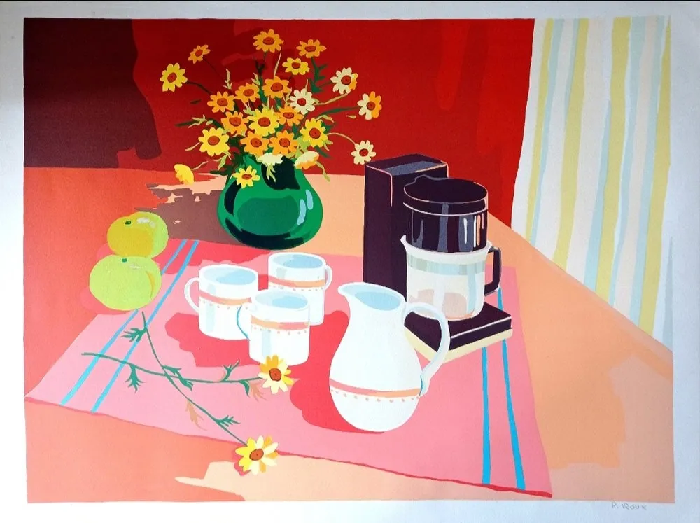 Lithografie Unknown - Pierre Roux, Still Life with Apples, 1970s, Hand signed Lithograph