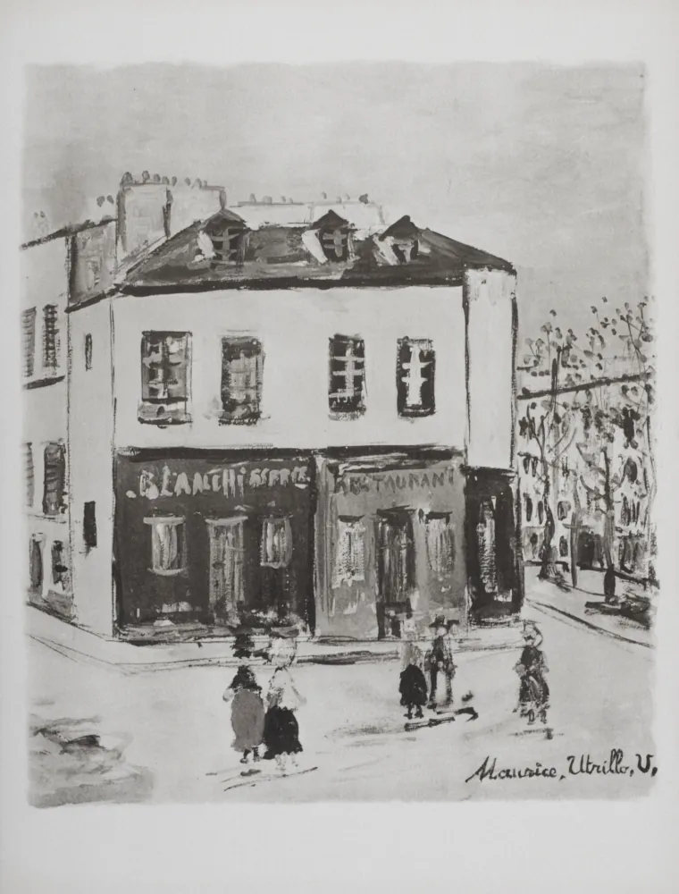 Lithografie Utrillo - Blanchisserie et restaurant, Montmartre, 1950