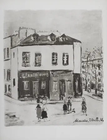 Lithografie Utrillo - Blanchisserie et restaurant, Montmartre, 1950