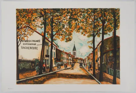 Lithografie Utrillo - La Vacheresse, route National à Anse (Rhône)