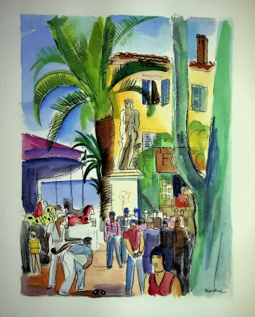 Lithografie Uzelac - La pétanque
