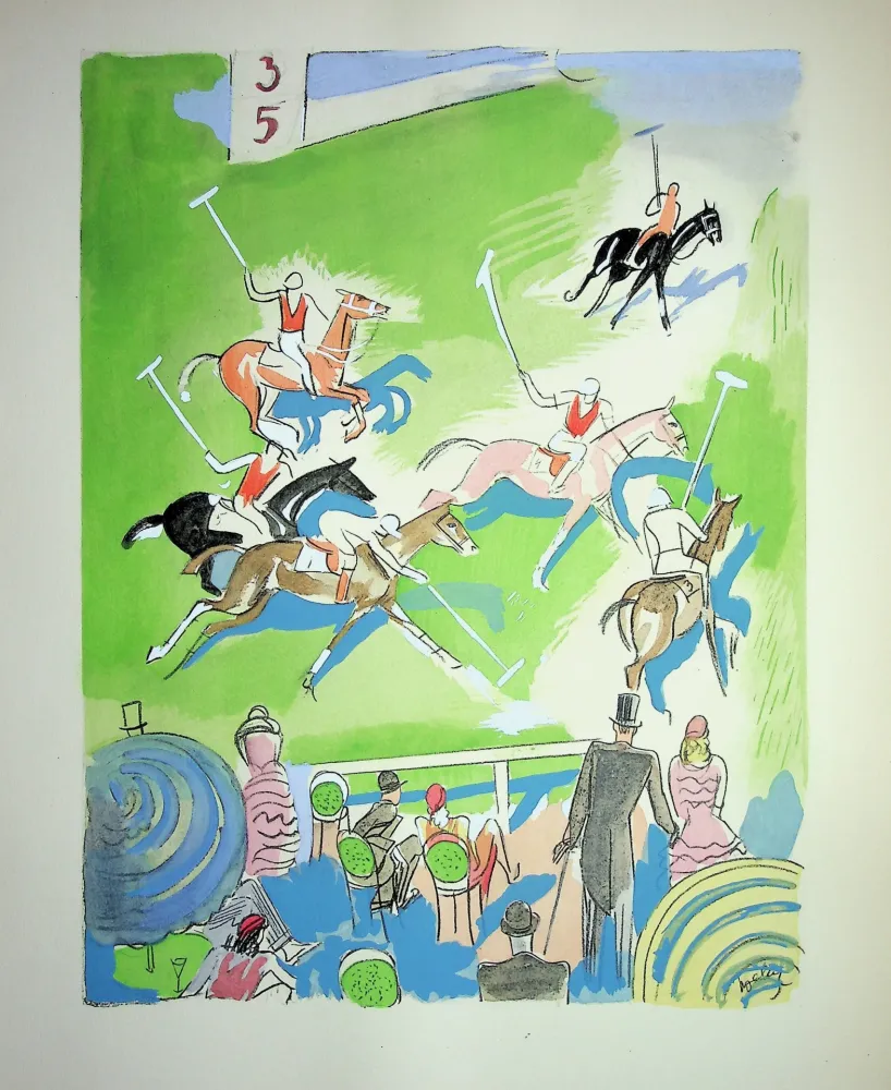 Lithografie Uzelac - Match de Polo à cheval