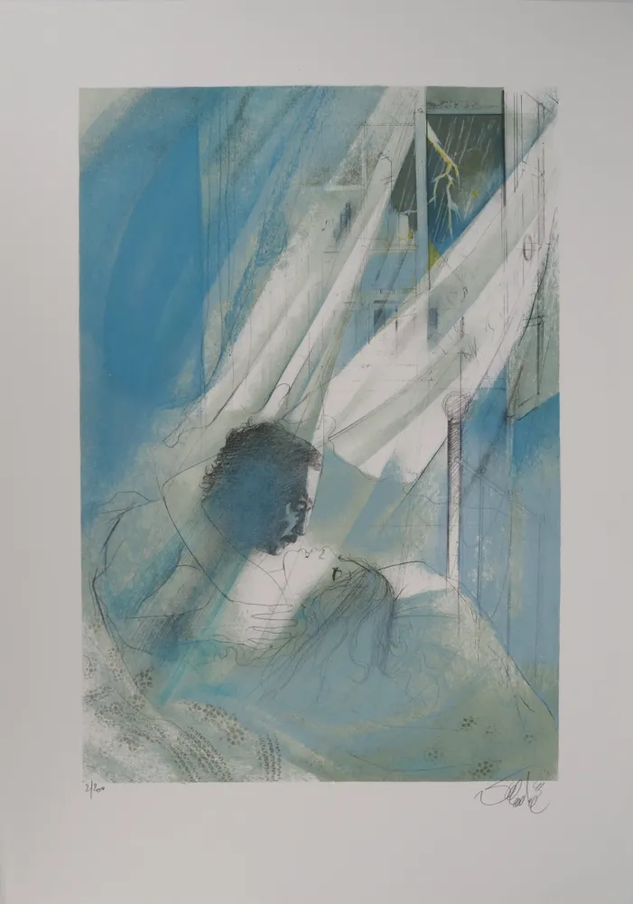 Lithografie Valadie - Amour une nuit d'orage