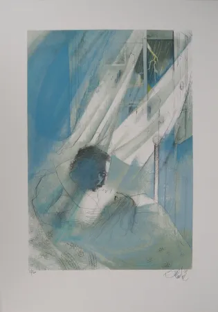 Lithografie Valadie - Amour une nuit d'orage