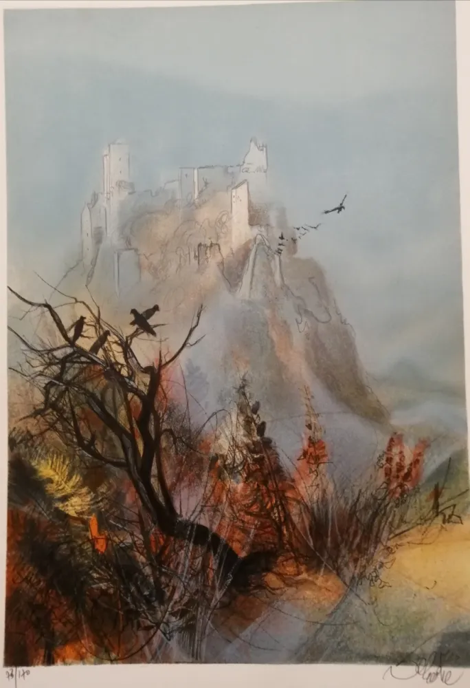 Lithografie Valadie - Ruines de Merle - Limousin