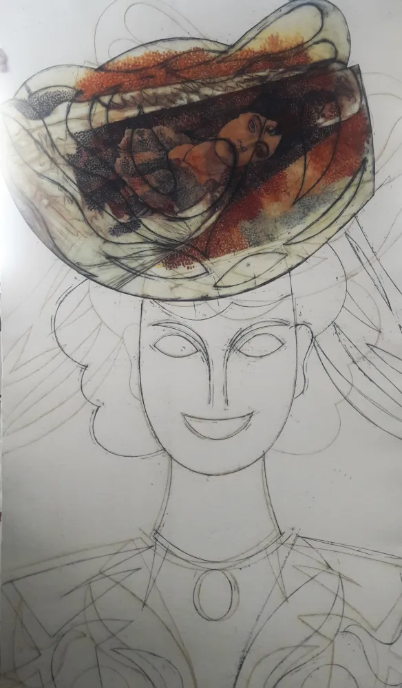 Ets En Aquatint Valdés - Cabeza con sombrero III