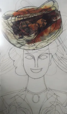 Ets En Aquatint Valdés - Cabeza con sombrero III