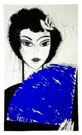 Ets En Aquatint Valdés - La Femme à l'éventail