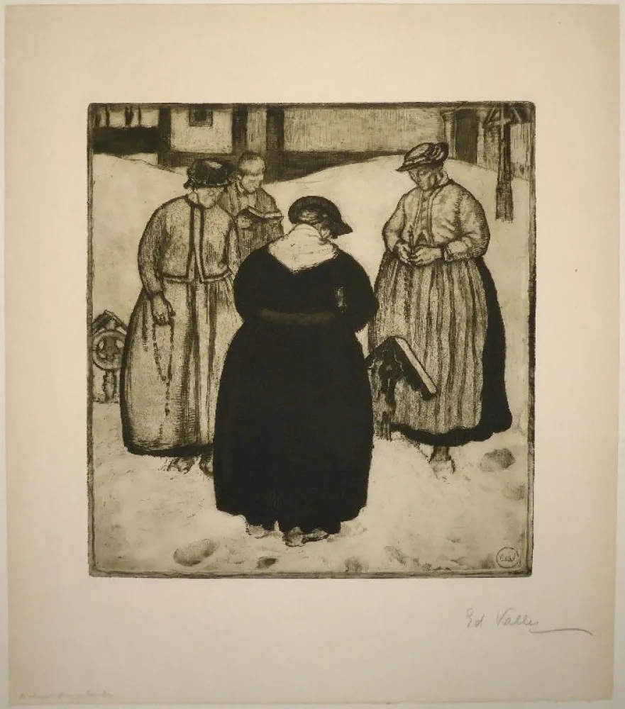 Ets En Aquatint Vallet - Autour d'une tombe