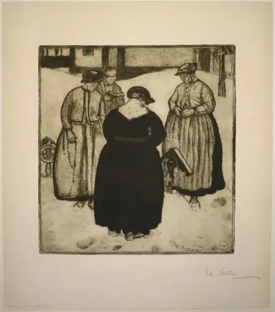 Ets En Aquatint Vallet - Autour d'une tombe