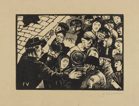 Houtsnede Vallotton - La Foule à Paris 