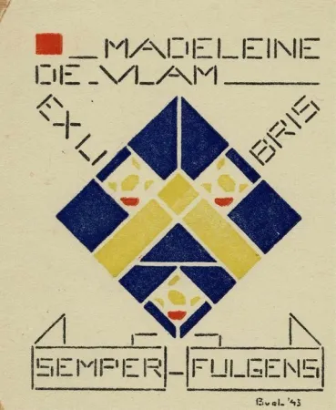 Linosnede Van Der Leck - Ex libris Madeleine de Vlam