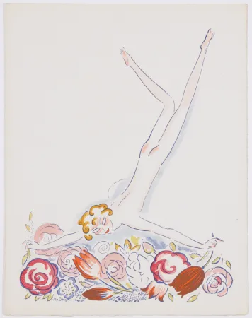 Pochoir Van Dongen - Fille au Fleurs