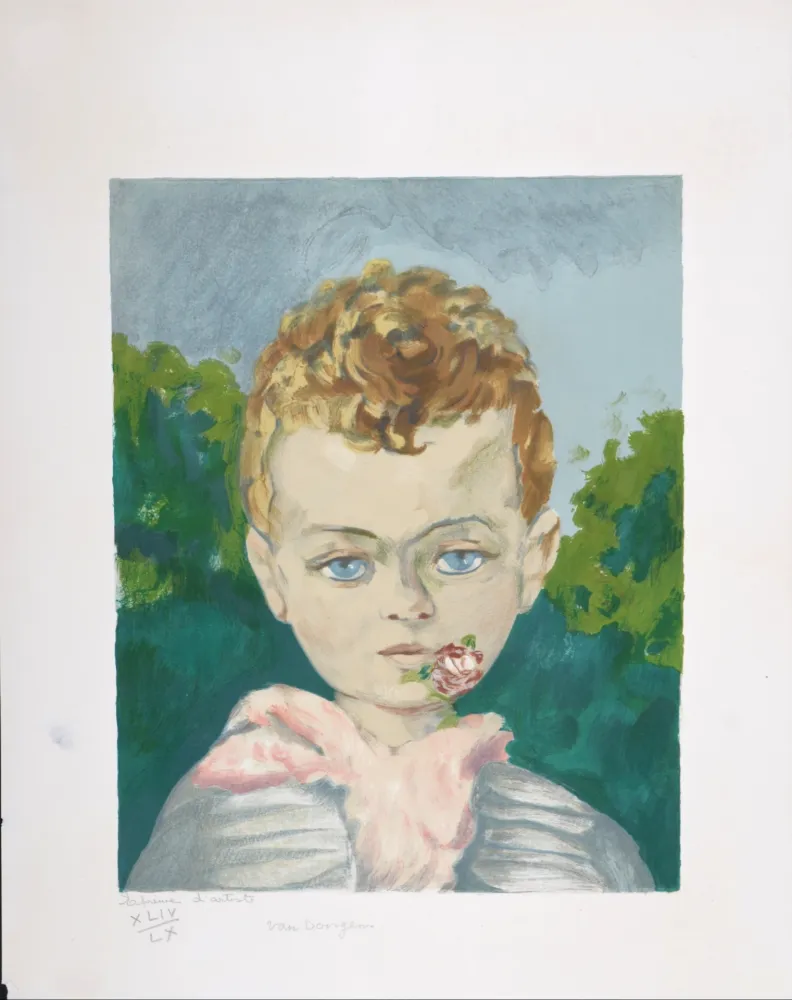 Lithografie Van Dongen - Jean Marie, la fleur aux lèvres, vers 1950