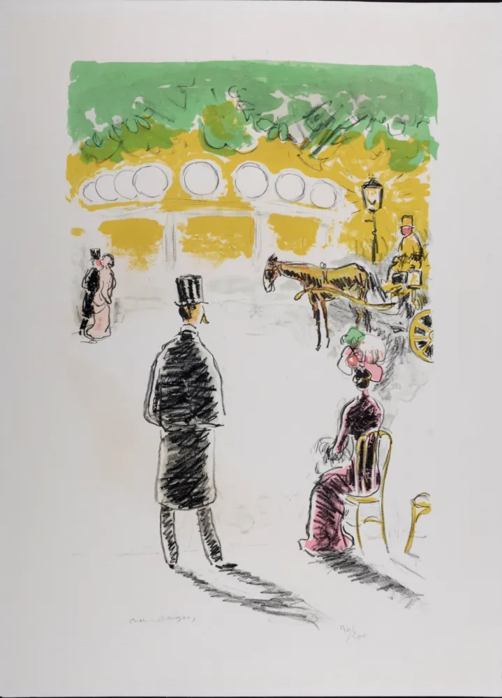 Lithografie Van Dongen - Le carrousel et le fiacre, 1950.