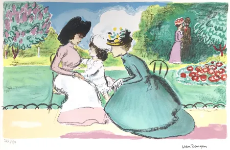 Lithografie Van Dongen - Meeting in the Parc