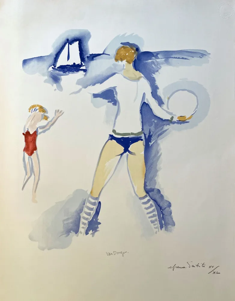 Lithografie Van Dongen - Woman and Child Playing on the Beach