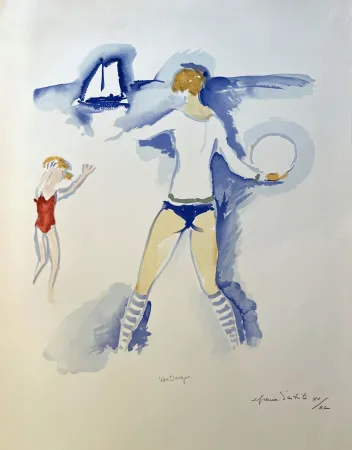 Lithografie Van Dongen - Woman and Child Playing on the Beach