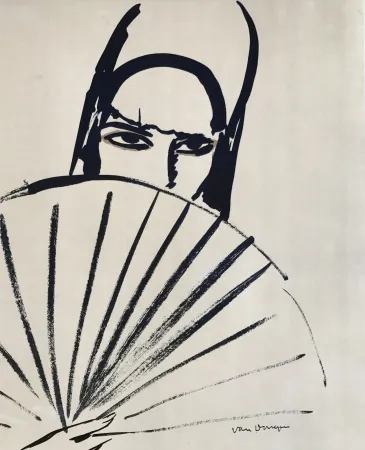 Lithografie Van Dongen - Woman with fan