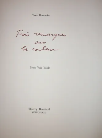 Geïllustreerd Boek Van Velde - Cinq remarques sur la couleur