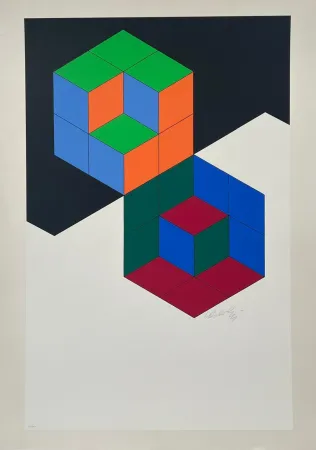 Zeefdruk Vasarely - Bi-Hexa 