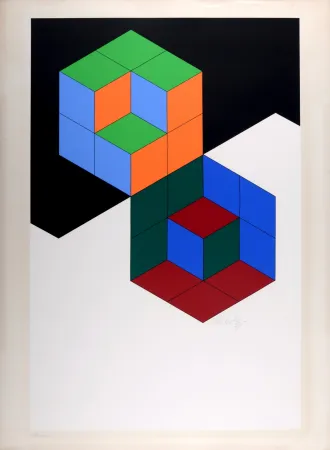 Zeefdruk Vasarely - Bi-Hexa , 1975