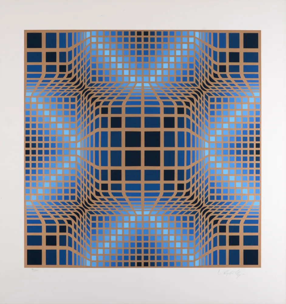 Zeefdruk Vasarely - Composition, C. 1970 - Hand-signed & numbered