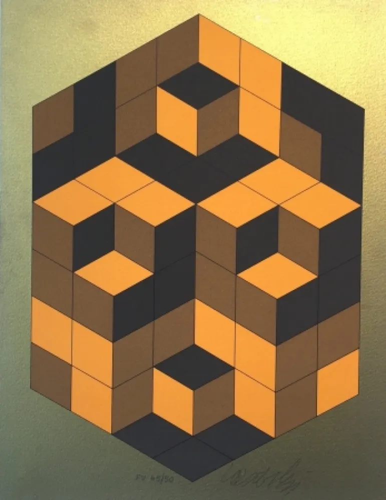 Zeefdruk Vasarely - Composition Gold