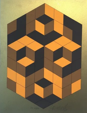 Zeefdruk Vasarely - Composition Gold