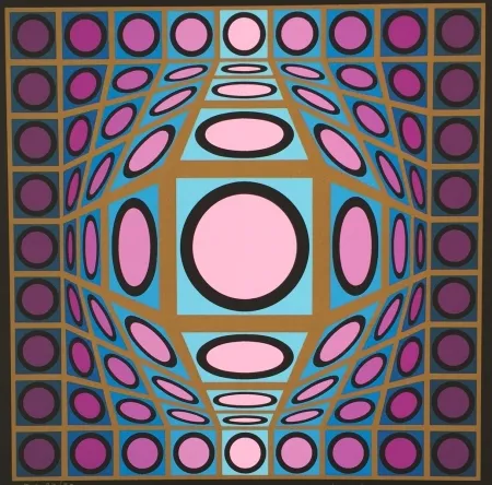 Zeefdruk Vasarely - Composition Microcosmos IV