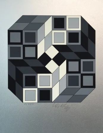 Zeefdruk Vasarely - Composition Silver