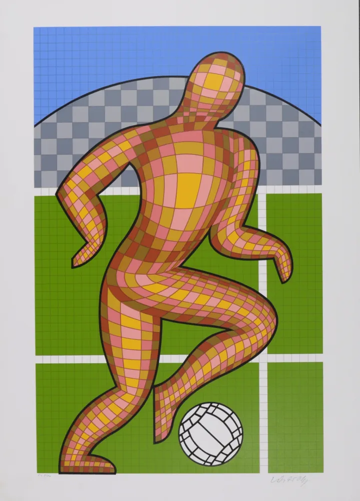 Zeefdruk Vasarely - Foot (Soccer player), 1997 - Hand-signed !