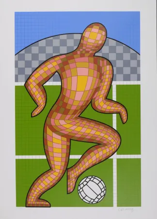 Zeefdruk Vasarely - Foot (Soccer player), 1997 - Hand-signed !