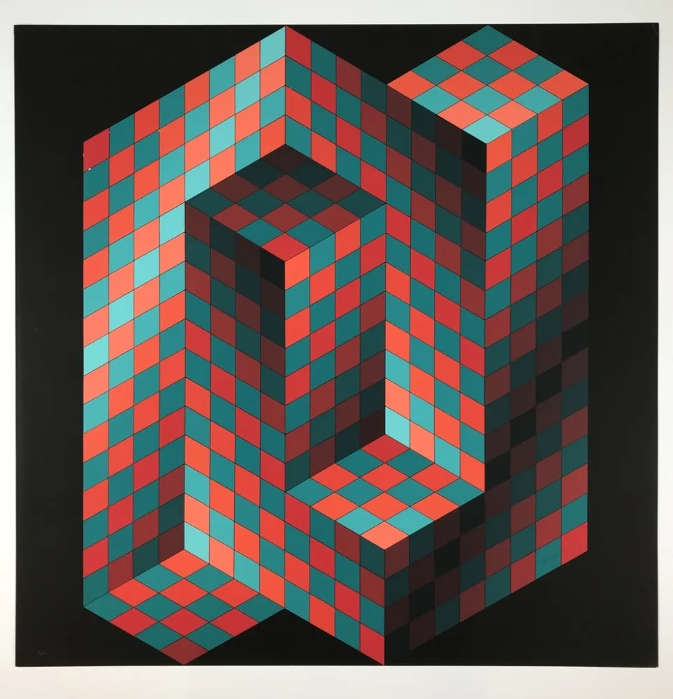 Lithografie Vasarely - Izzo-Rouge-Vert