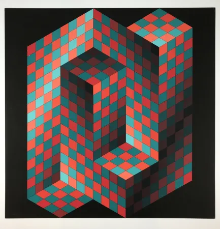 Lithografie Vasarely - Izzo-Rouge-Vert