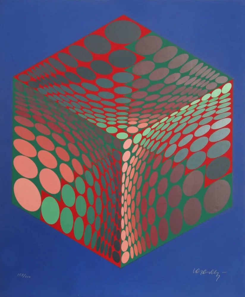 Zeefdruk Vasarely - Parmenide (Red, Green, & Blue)