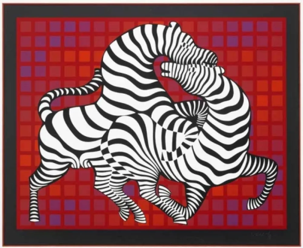 Zeefdruk Vasarely - Playful Zebras