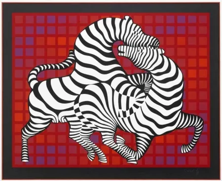 Zeefdruk Vasarely - Playful Zebras