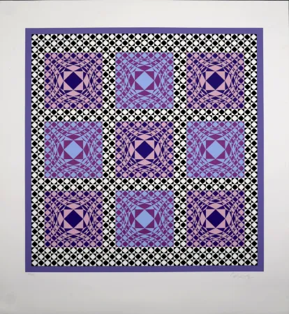 Zeefdruk Vasarely - Purple Squares, 1986 -  Hand-signed!