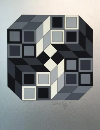 Zeefdruk Vasarely - Silver Composition