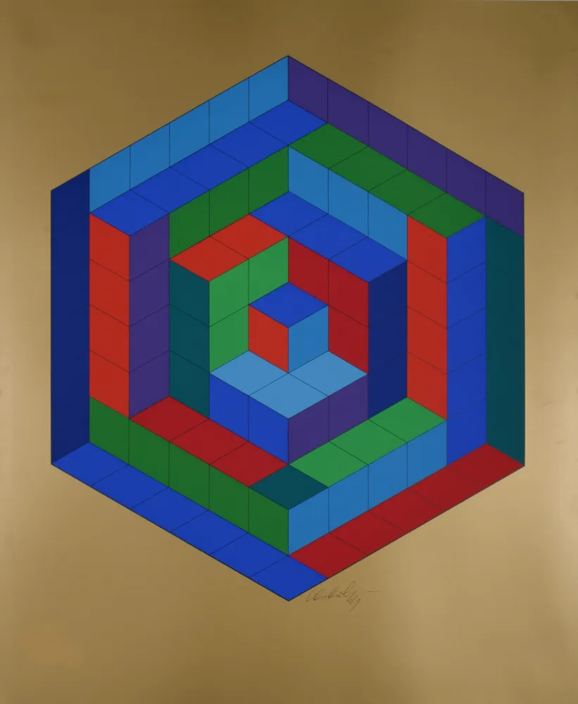 Zeefdruk Vasarely - Sin-Hat-A, c. 1974 - Hand-signed!