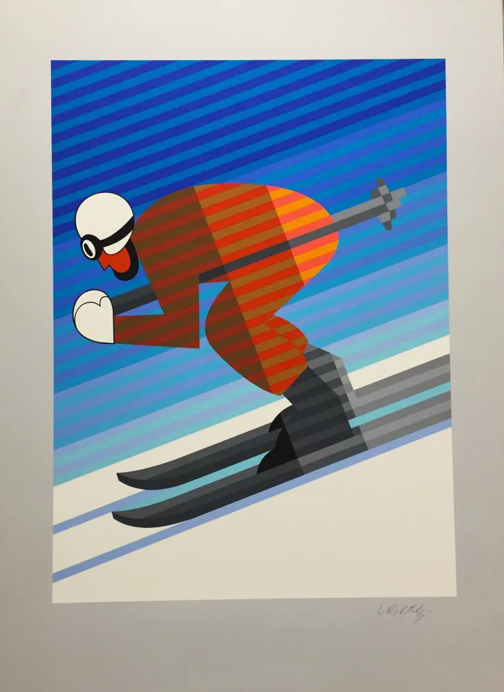 Zeefdruk Vasarely - Skier
