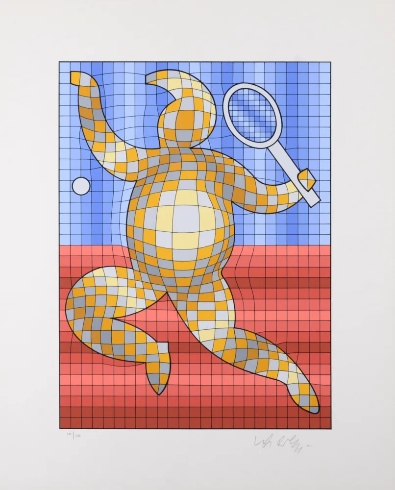 Zeefdruk Vasarely - Tennis player, 1987 - Hand-signed!