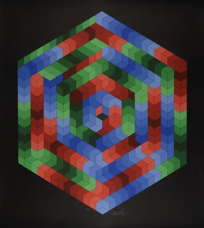 Zeefdruk Vasarely - Tsiga, 1973 - Hand-signed