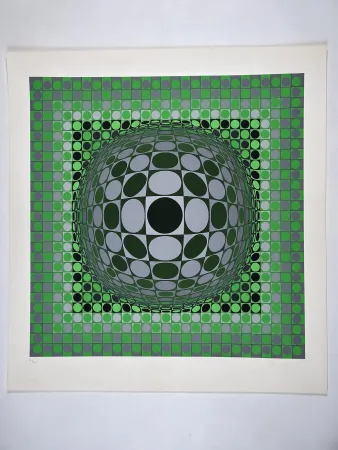 Zeefdruk Vasarely - Vega Green
