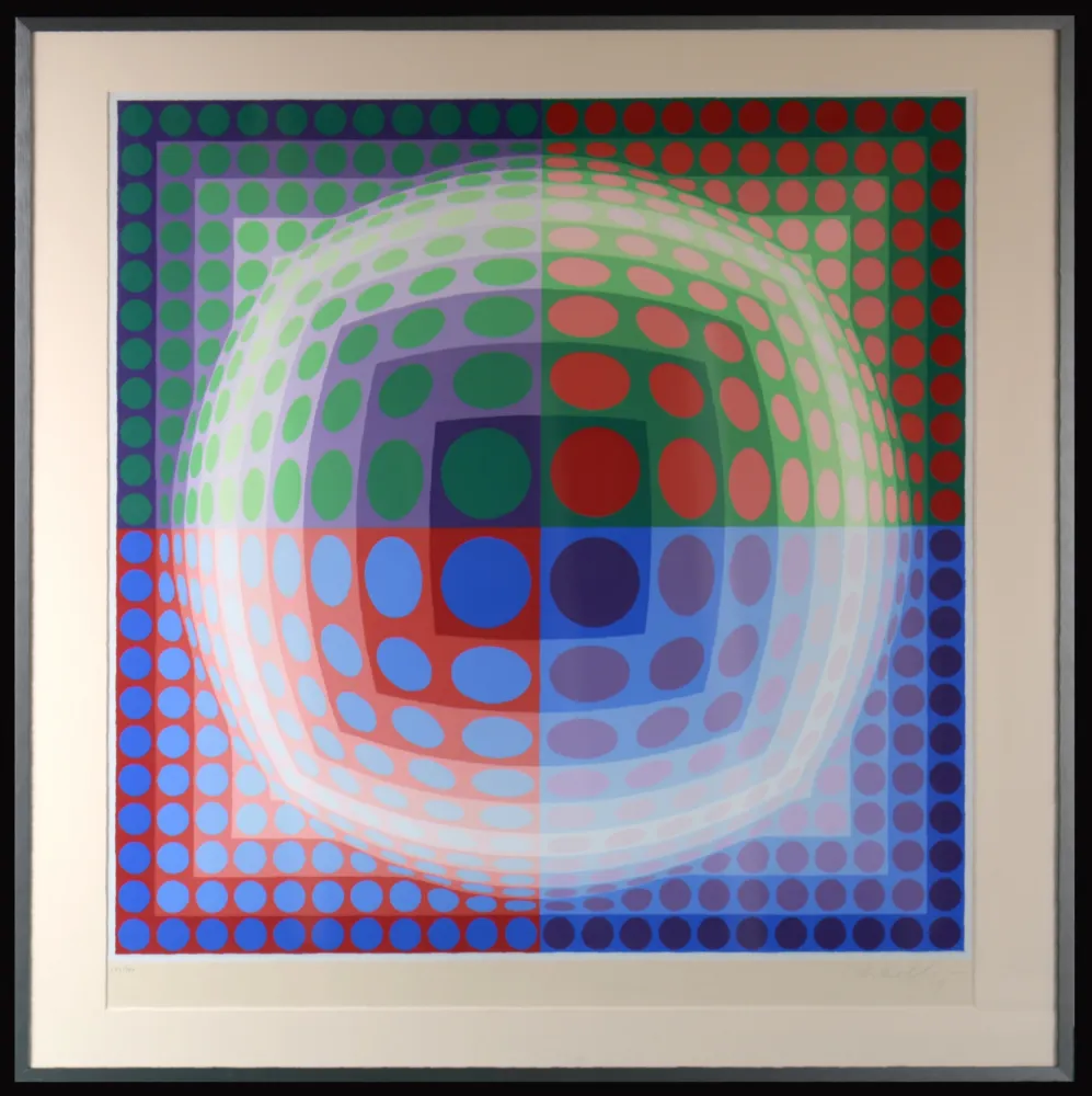 Zeefdruk Vasarely - Vega Pal V, 1971 - Hand-signed & Framed!