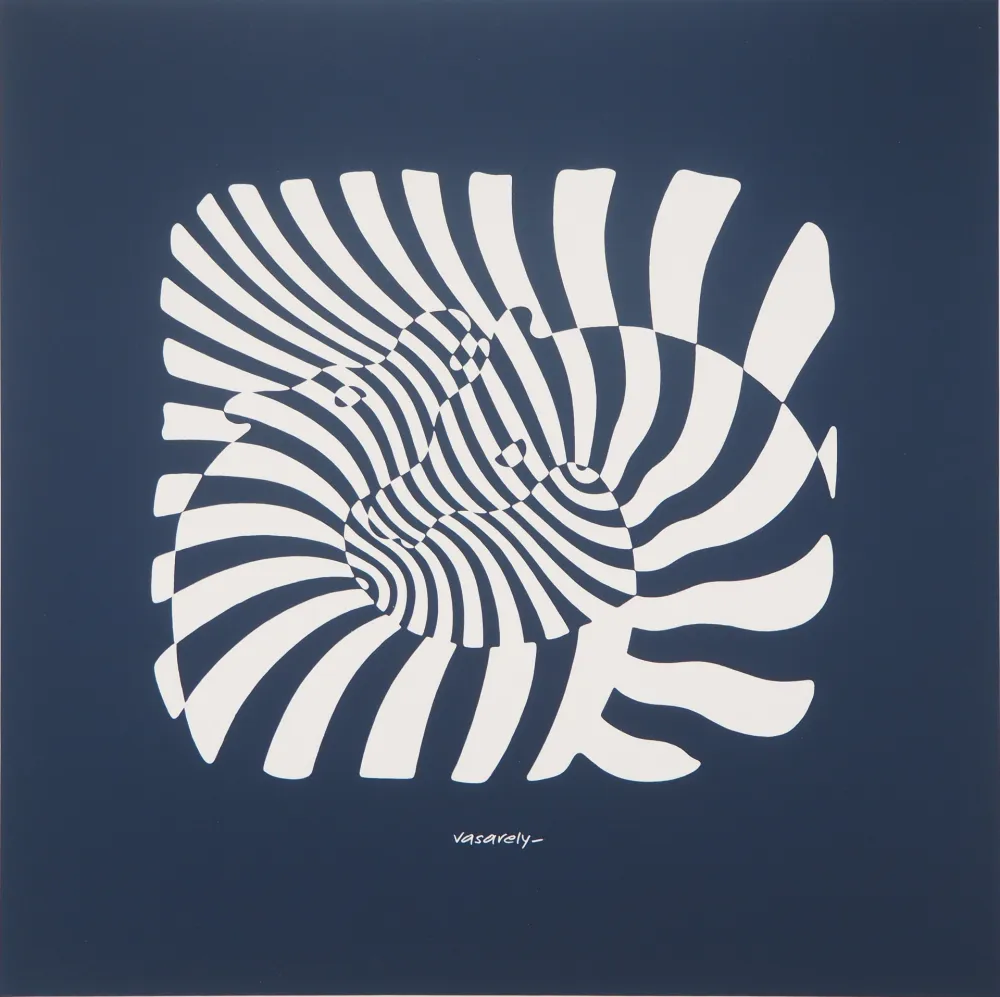 Zeefdruk Vasarely - Zèbres sur fond bleu