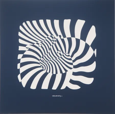 Zeefdruk Vasarely - Zèbres sur fond bleu