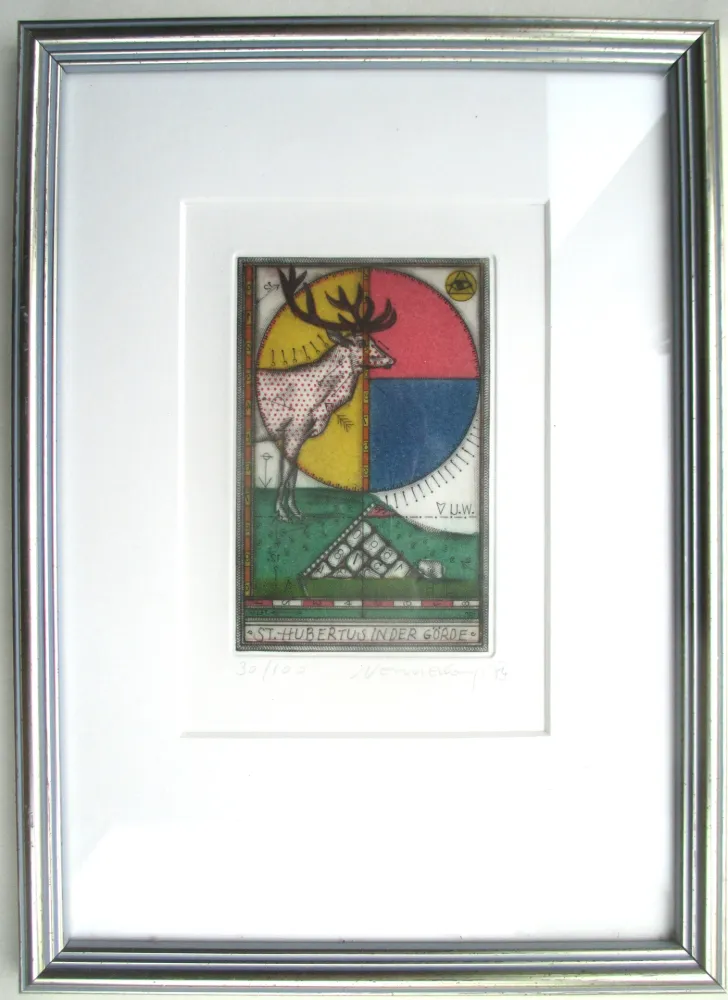 Ets En Aquatint Vennekamp - St Hubertus in der Görde